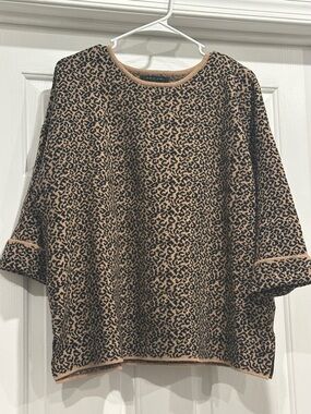 Tahari Tan and Black Leopard Print Sweater Top